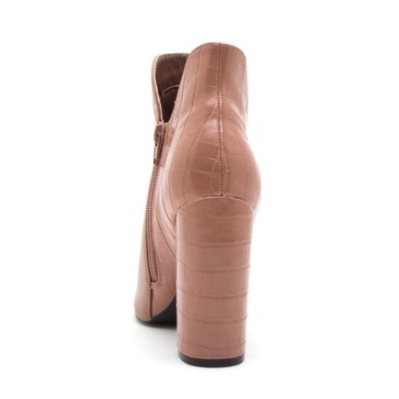 Mocha Ankle Booties with Embossed Detailing - Picture 5 of 6